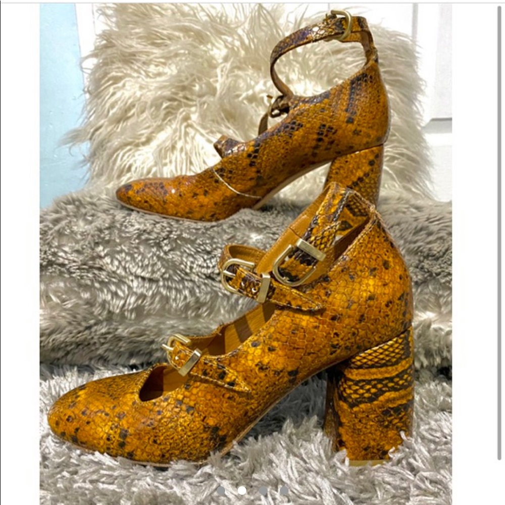 Miista Orange Snake-Print Block Heel Mary Janes